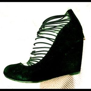 Hi style timeless black suede wedge